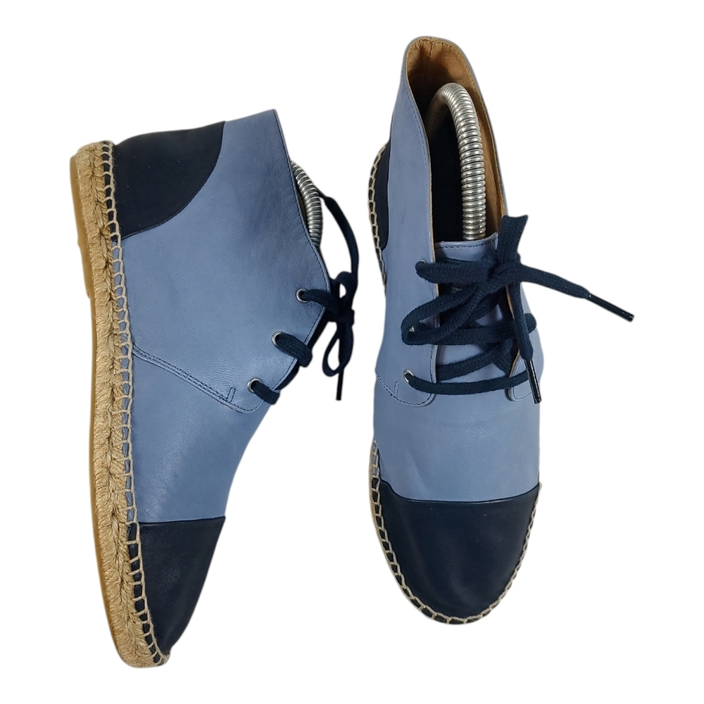 Charles David Two-Tone Blue Leather Lace Up Espadrilles Euro 38 Made in Spain